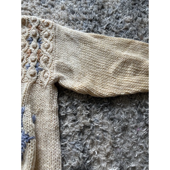 Vtg Rafferty Chunky Knit Cream Sweater Sz L Floral Grandpacore - Picture 5 of 7